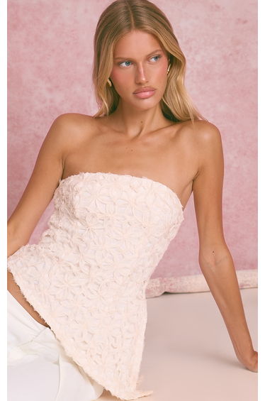 Cream Textured Floral Asymmetric Hem Bandeau
