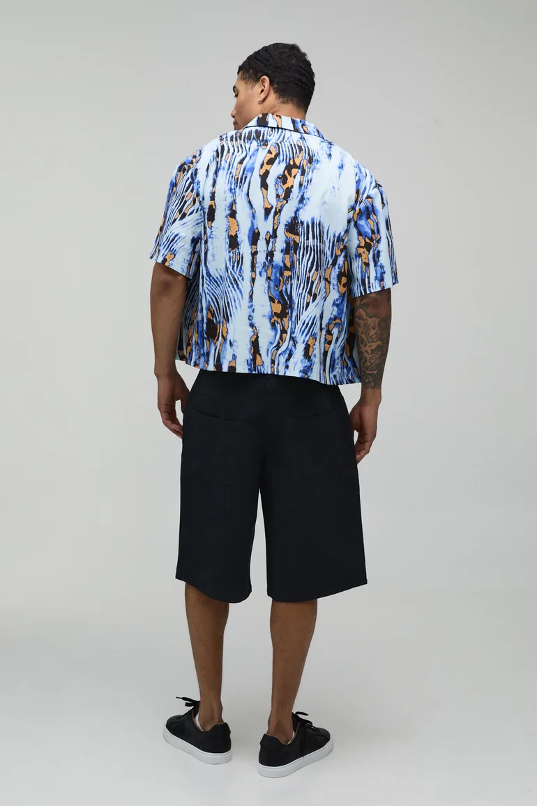 قميص بتصميم واسع عريض بطبعة أزهار - أزرق - 1