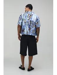 قميص بتصميم واسع عريض بطبعة أزهار - أزرق - 1