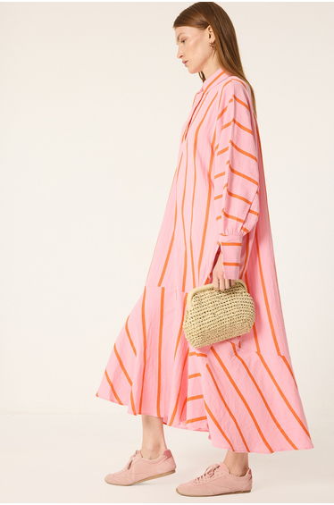 CONTRAST STRIPED MUSLIN DRESS