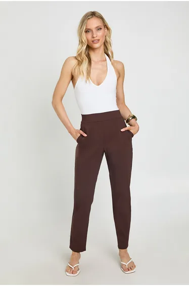 Petite Super Stretch Tapered Tailored Trouser - chocolate