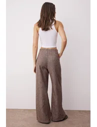 Brown Button Detailed Wide Leg Woven Trousers - 3