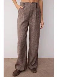 Brown Button Detailed Wide Leg Woven Trousers - 2