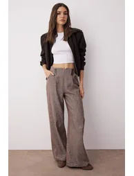 Brown Button Detailed Wide Leg Woven Trousers