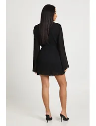 Plisse Wrap Front Shirt Dress - black - 1