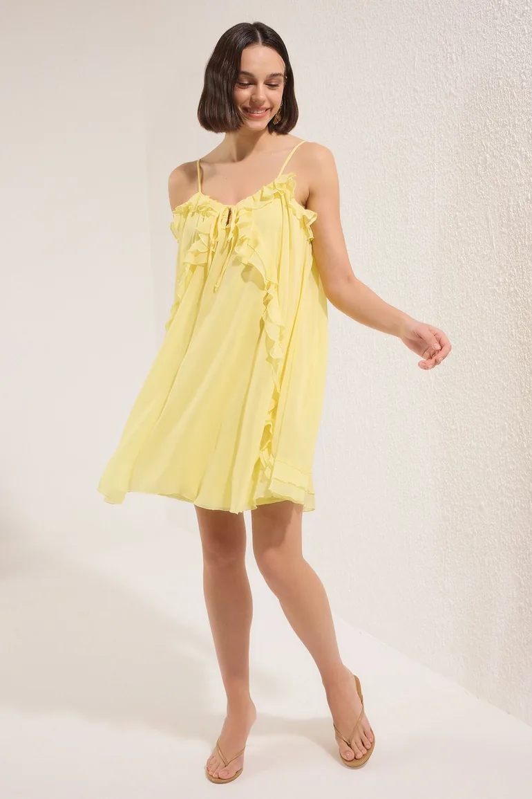 Limited Edition Yellow Ruffle Mini Woven Dress - 1