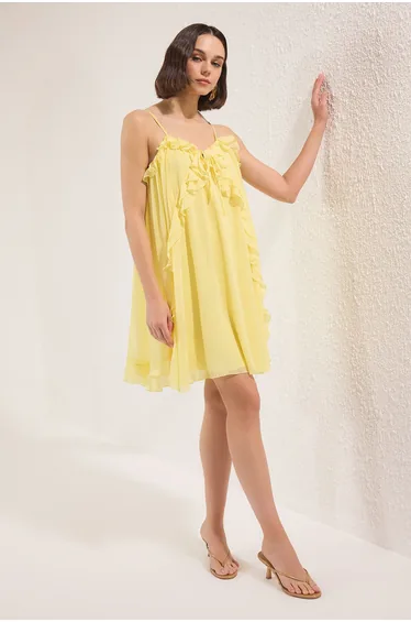Limited Edition Yellow Ruffle Mini Woven Dress