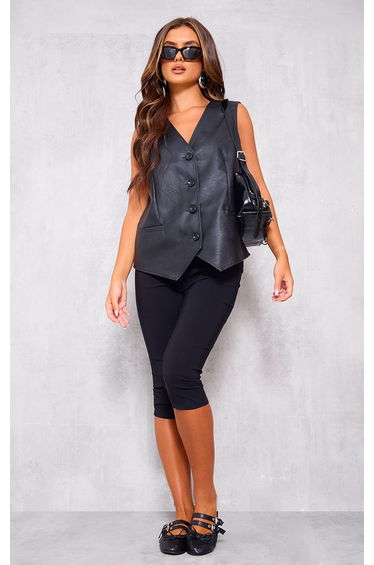 Black Faux Leather Oversized Waistcoat