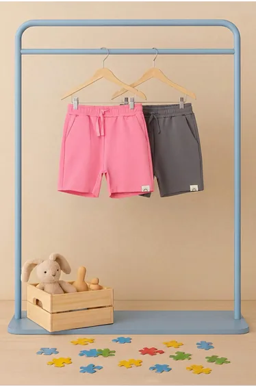 Grey-Pink Plain Knitted Shorts & Bermuda Shorts