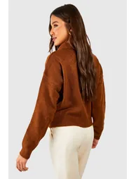 Soft Knit Jumper With Polo Collar - camel - 1