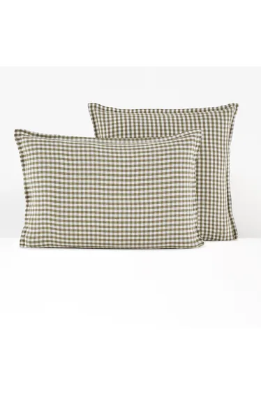 غطاء وسادة كتان كاروهات - أخضر