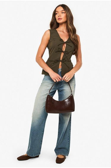 Tie Front Tailored Waistcoat - olive