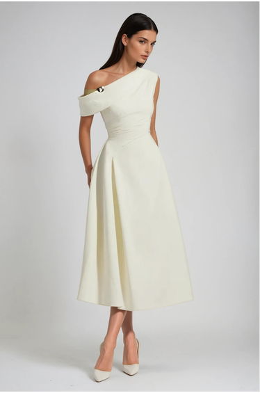 Cambyses One Shouder Ruch Midi Dress