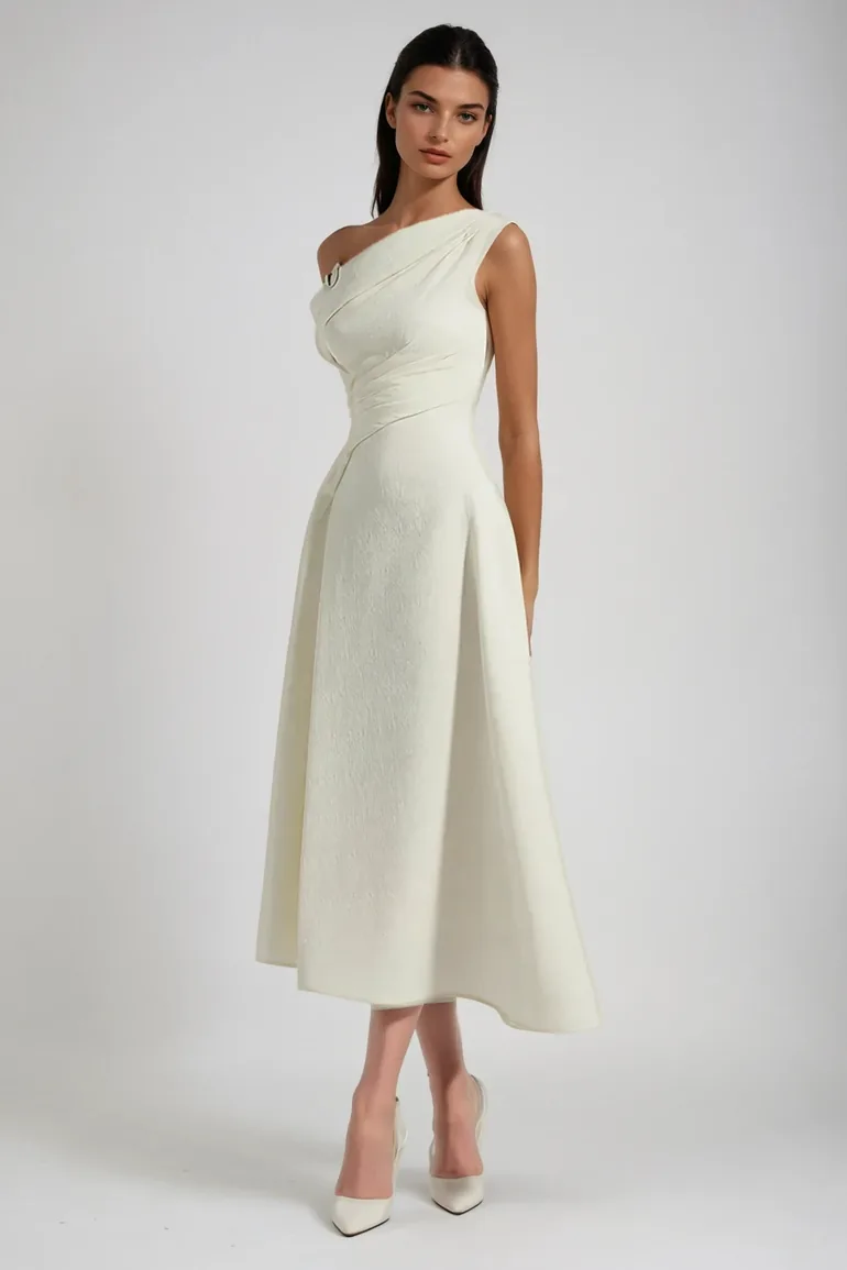 Cambyses One Shouder Ruch Midi Dress - 2