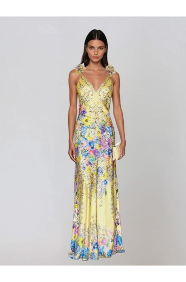 Goril V Neck Flower Maxi Dress