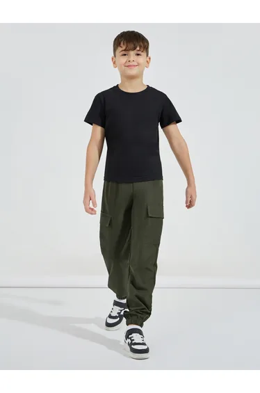 Solid Elastic Waist Cargo Pants