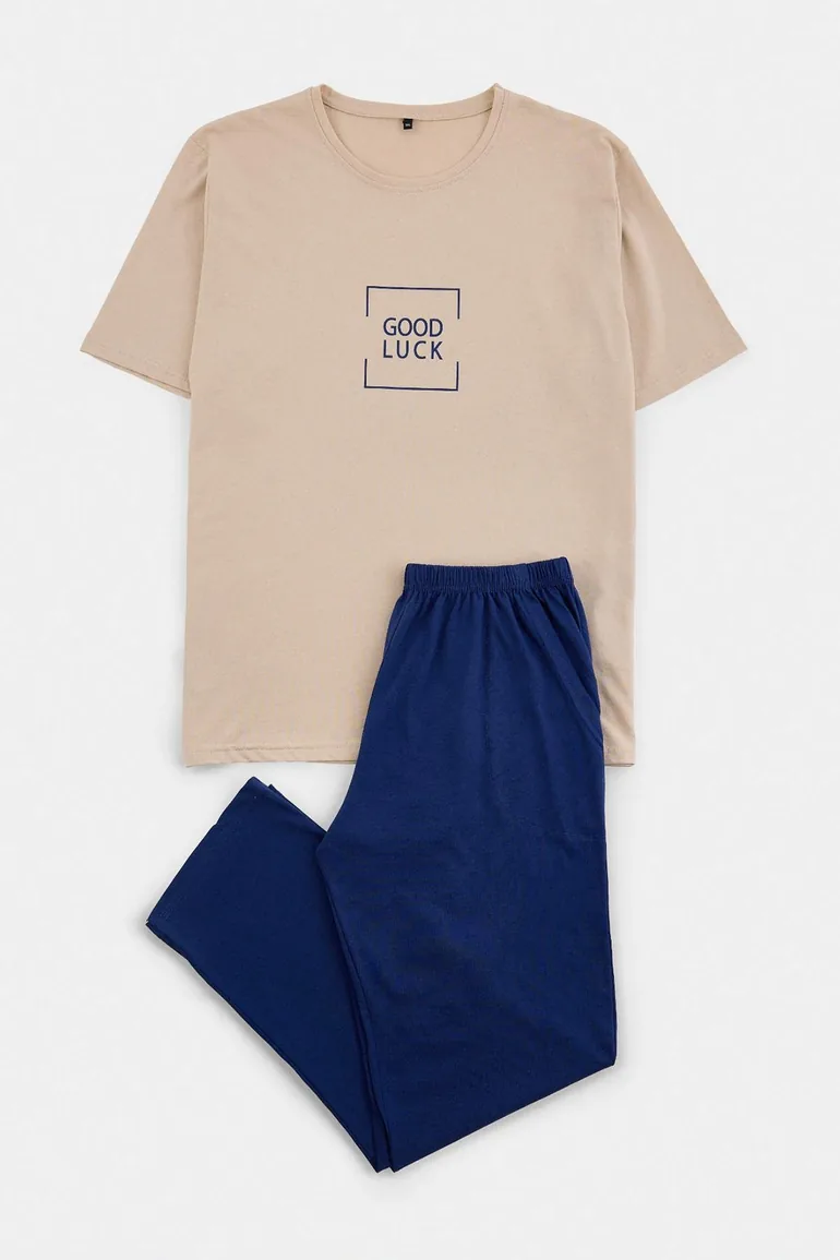 Taş Regular Slogan Homewear Large Size Pajama Set - 1
