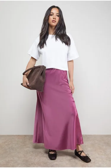 Bias Cut Satin Maxi Skirt
