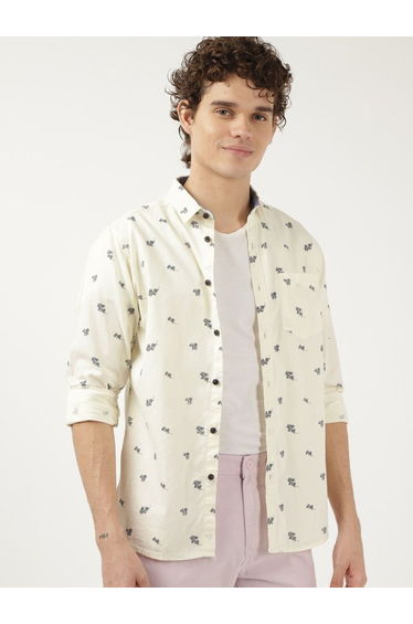 Men Cream Ditsy Print Casual Shirt