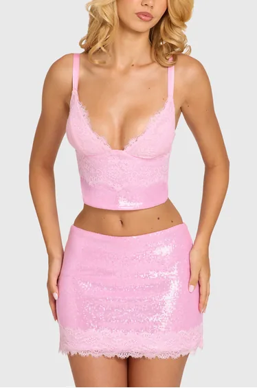Sequin Lace Bralette Top in Blossom