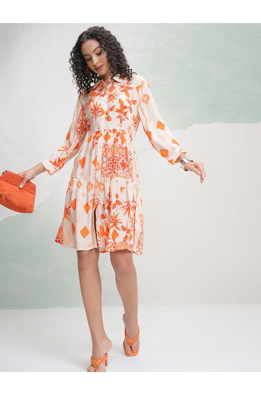 All Over Printed A-Line Knee Length Dress