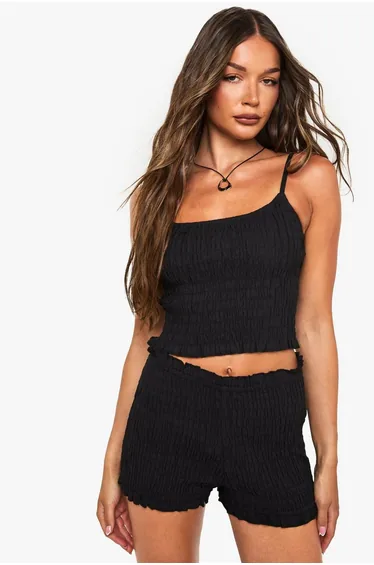 Cotton Poplin Shirred Crop Top