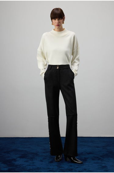 GOLD BUTTON SUEDE PANTS
