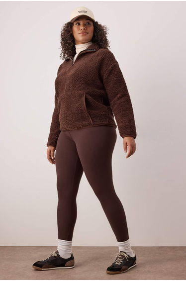 Brown soft brushed fabric reflective print detailed full length knitted sports leggings