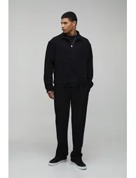 Jersey Herringbone Oversized Boxy Shirt & Relaxed Trouser Set - black - 3