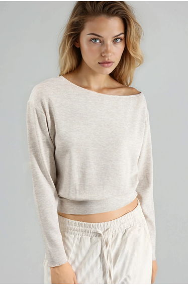 BUSEM Boat Neck Long Sleeve Elastic Blouse