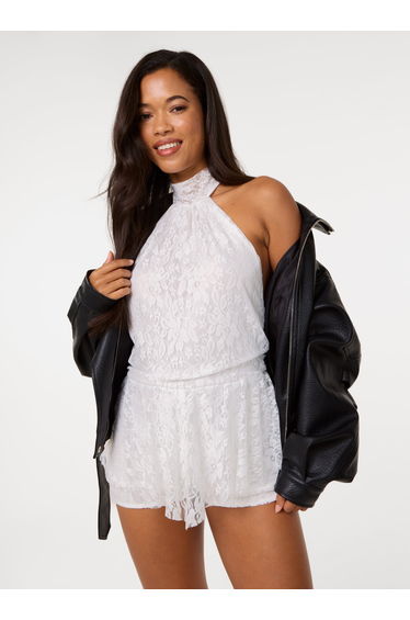 Halter Lace Peplum Playsuit