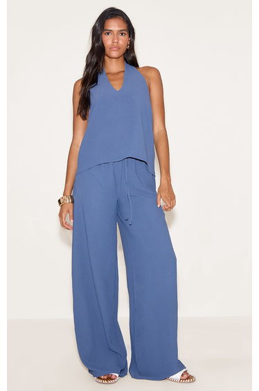Blue Woven Halter Top