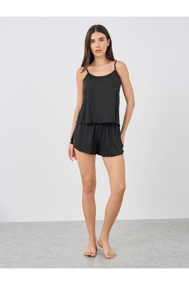 Solid Strappy Top and Shorts Pyjama Set