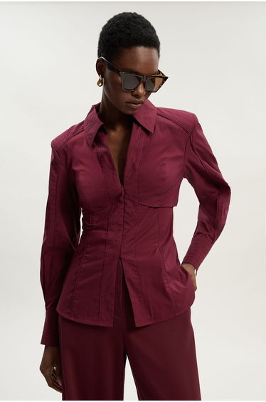 Pleated Detail Cotton Woven Long Sleeve Shirt