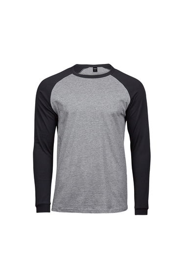 Tee Jays Mens Long Sleeve Baseball T-Shirt - Heather Grey/Black