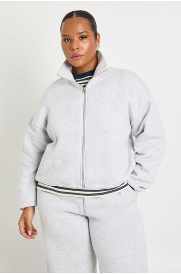 Plus Toggle Hem Funnel Neck Jacket - grey marl