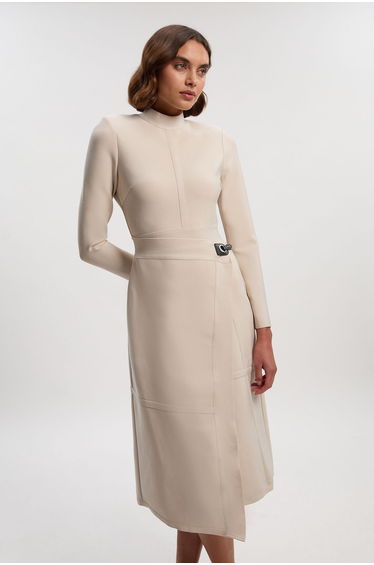 Petite Figure Form Bandage Asymmetric Long Sleeve Knit Midi Dress