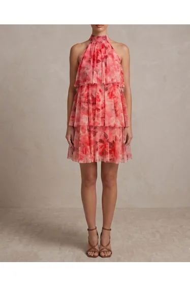 Mia Tulle Mini Dress in Pink Rosey Print
