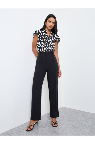 Black Solid Straight Fit Pants