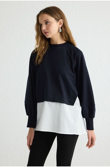 Navy Blue 2 Yarn Knitted Tunic