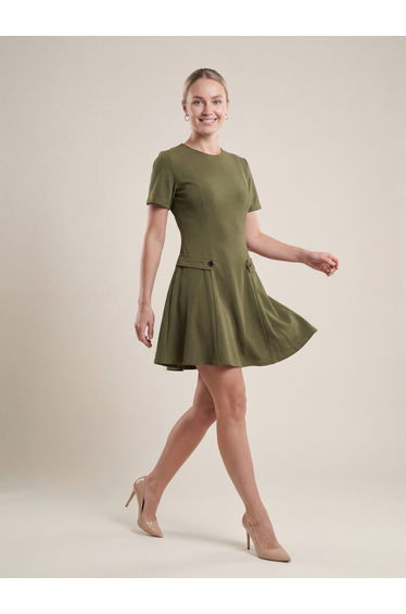 Olive Short Sleeve A-Line Mini Dress