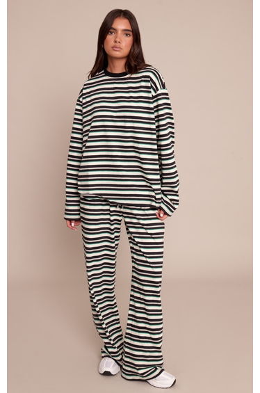 Black Stripe Wide Leg Drawstring Trousers