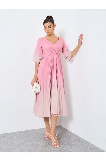 Amber Print Pleated A-Line Midi Dress