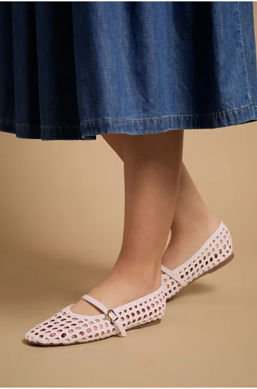 Alex Faux Leather Woven Mary-Jane Ballet Pumps