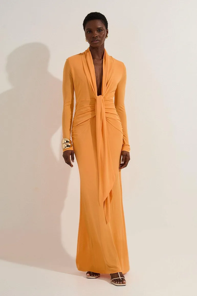 karen millen orange dress Karen Millen Petite Figure Form Bandage Tassel Hem Knitted Dress in Orange