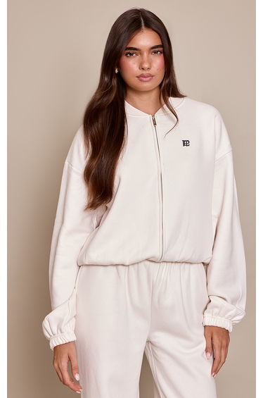 PLT Cream Cotton Fleece Bomber Jacket