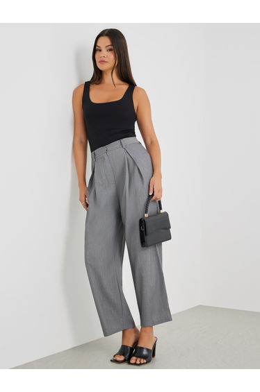 Solid Pleated Wide Leg Pants