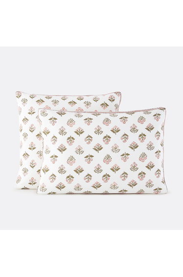 Vandi Ecru Pillowcase in Washed Cotton with Floral Print