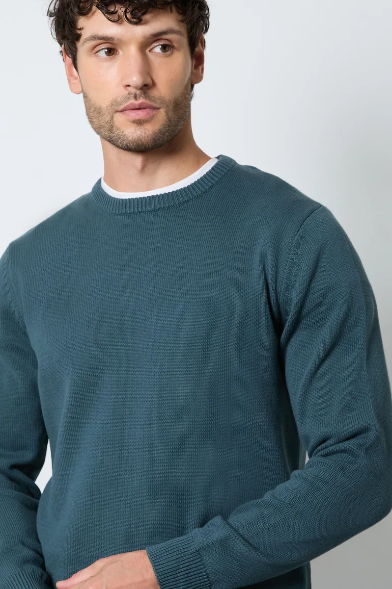 Petrol Blue Premium Pure Cotton Crew Neck Jumper - 2