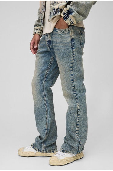 Relaxed Flared Stacked Antique Wash Jeans - antique blue